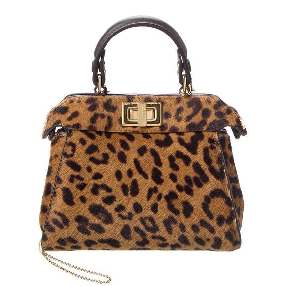 FENDI Handbags - Fendi Nano Peekaboo Haircalf & Leather Clutch, Brown